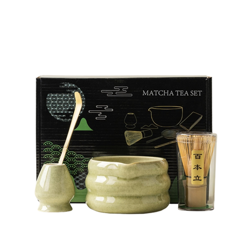 4-piece Japanese matcha ceramic tea set in light green
