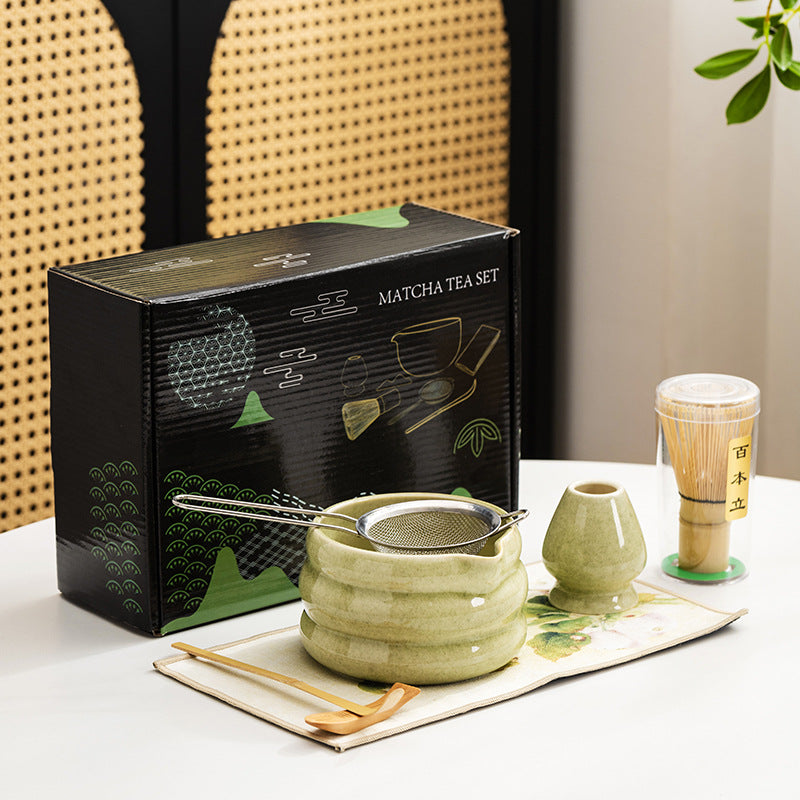 4-piece Japanese matcha ceramic tea set in light green