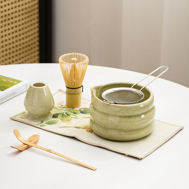4-piece Japanese matcha ceramic tea set in light green
