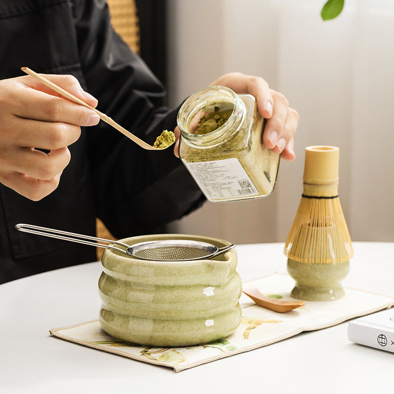 4-piece Japanese matcha ceramic tea set in light green