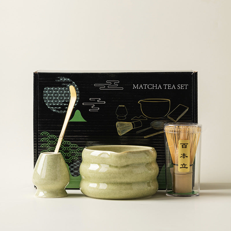 4-piece Japanese matcha ceramic tea set in light green