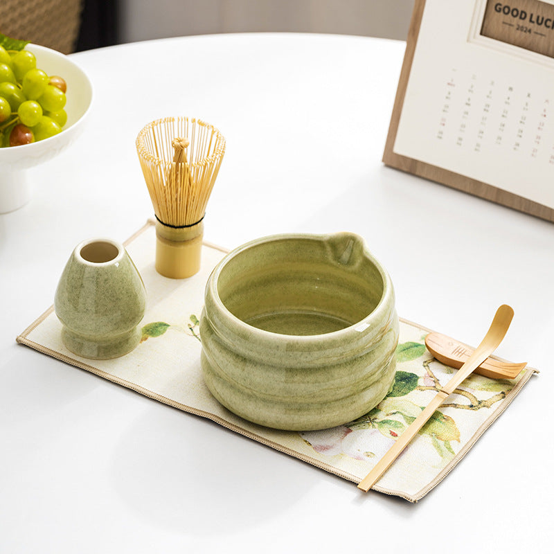 4-piece Japanese matcha ceramic tea set in light green